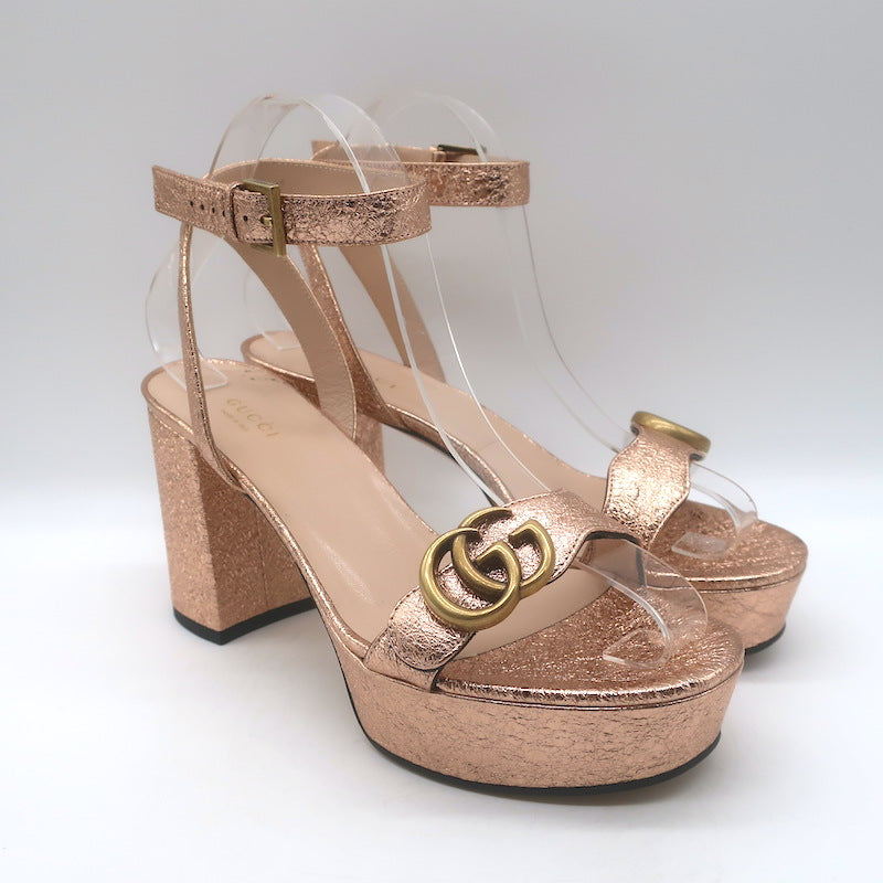 Gucci GG Marmont Ankle Strap Platform Sandals Pink 