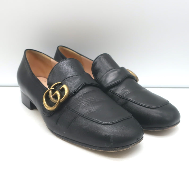 Gucci GG Marmont Flat Loafers Black Leather Size 37.5 Gucci GG Marmont Flat Loafers Black Leather Size 37.5