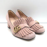 Gucci GG Marmont Fringed Suede Pumps Light Pink Size 37.5