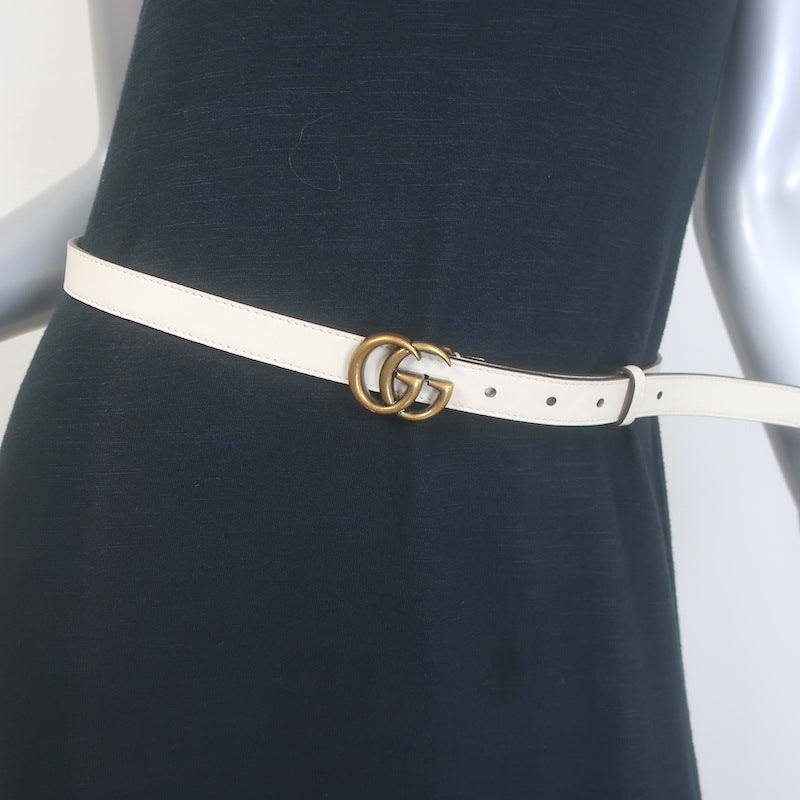 Gucci GG Marmont Skinny Belt Cream Leather Size 85 US 34