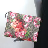 Gucci GG Supreme Blooms Large Clutch Brown/Multicolor Monogram Canvas NEW