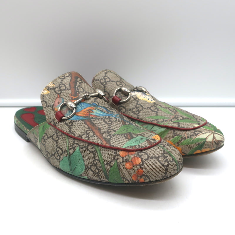 Gucci GG Supreme Tian Princetown Horsebit Loafer Mules Beige/Multi Size 7.5