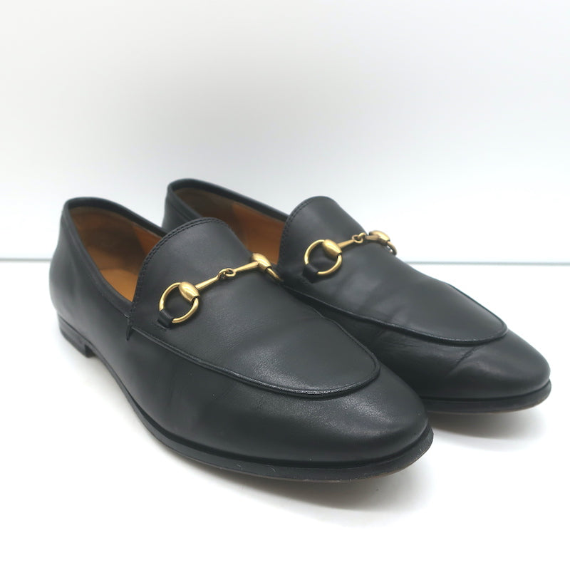Gucci Jordaan Horsebit Loafers Black Leather Size 38