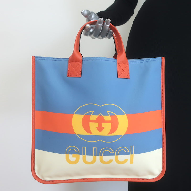 Gucci Kids Interlocking G Logo Striped Nylon Tote 