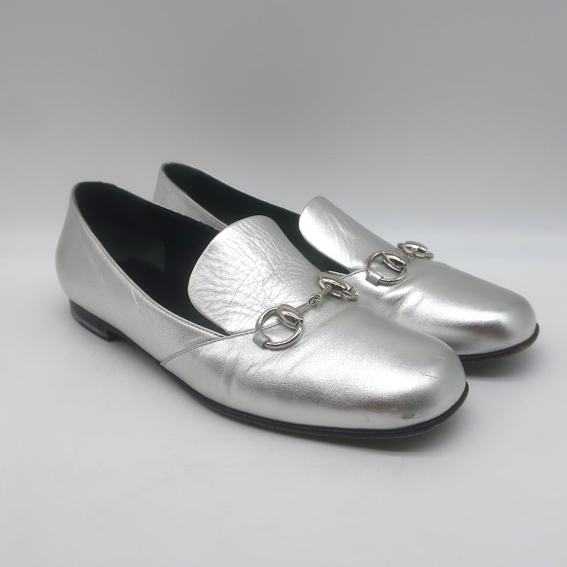 Gucci Kira Metallic Leather Horsebit Flats