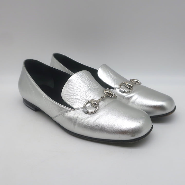 Gucci Kira Metallic Leather Horsebit Flats