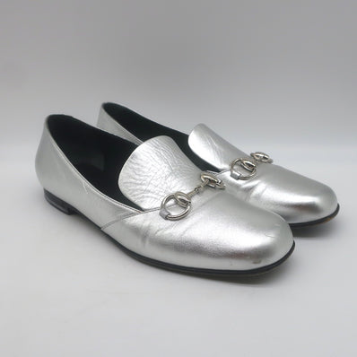 Gucci Kira Metallic Leather Horsebit Flats
