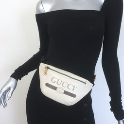 Gucci Logo Belt Bag Ivory Grained Leather Small Crossbody