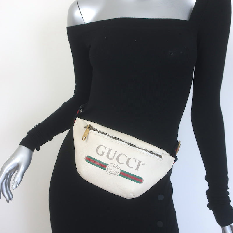 Gucci Logo Belt Bag Ivory Grained Leather Small Crossbody