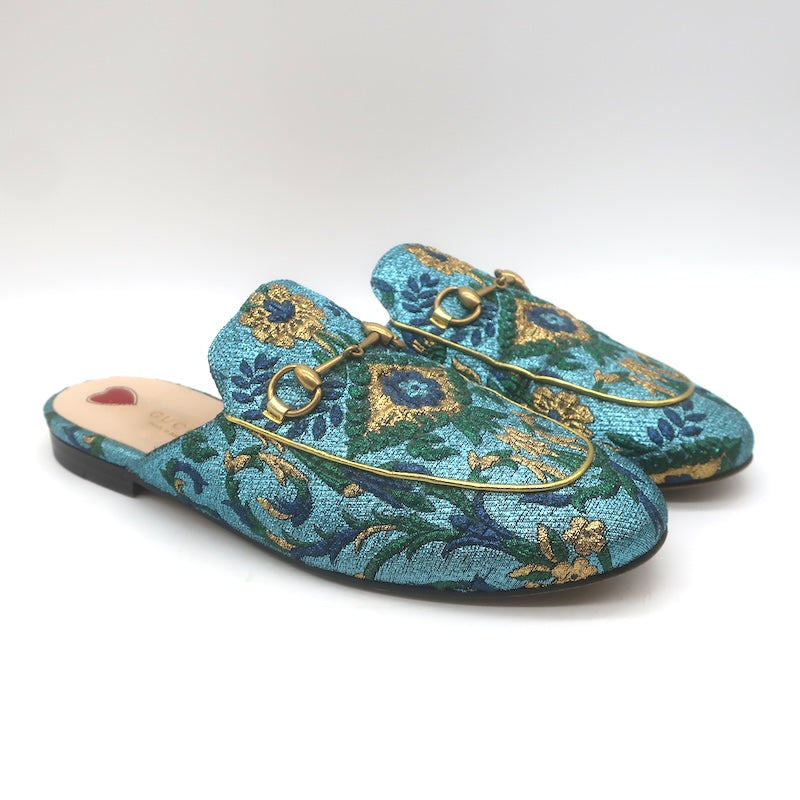 Gucci Metallic Baroque Princetown Horsebit Mules