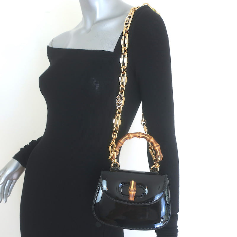 Gucci Mini 1947 Bamboo Handle Crystal GG Chain Strap Bag