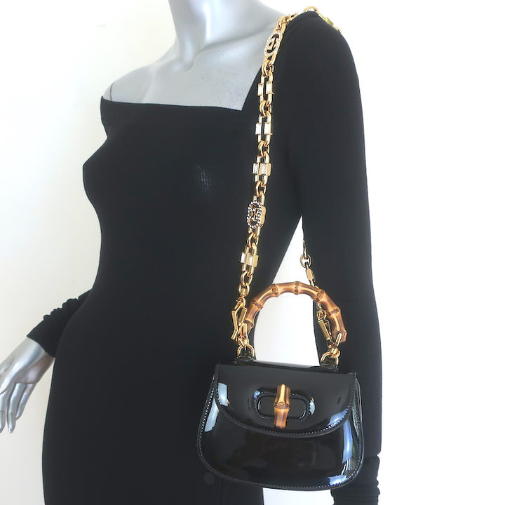 Gucci Mini 1947 Bamboo Handle Crystal GG Chain Strap Bag
