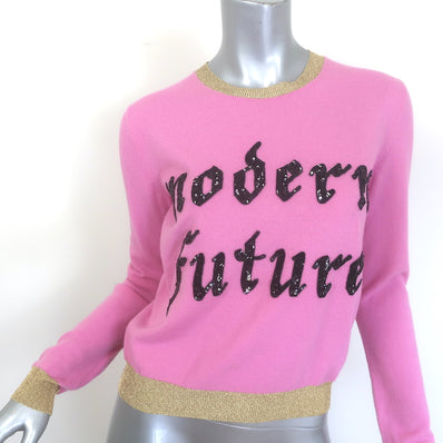 Authentic Gucci Modern Future sequin-embroidered pink wool sweater, pre-owned, size small