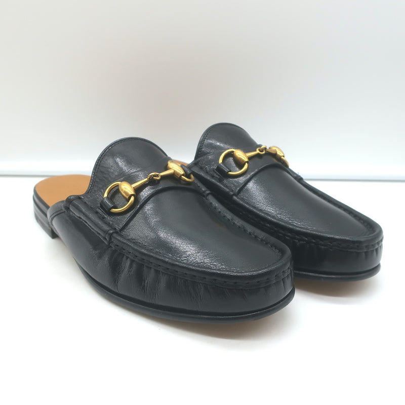 Gucci Open Roos Backless Horsebit Loafers Black Leather Size  display picture 2