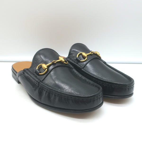 Gucci Open Roos Backless Horsebit Loafers Black Leather Size  display picture 1