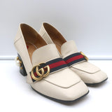 Gucci Peyton GG Marmont Pearl-Heel Loafer Pumps Cream Leather Size 38