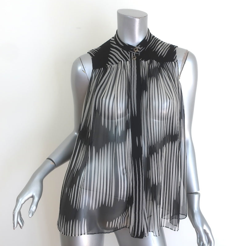 Gucci Printed Sheer Chiffon Sleeveless Button Down Top