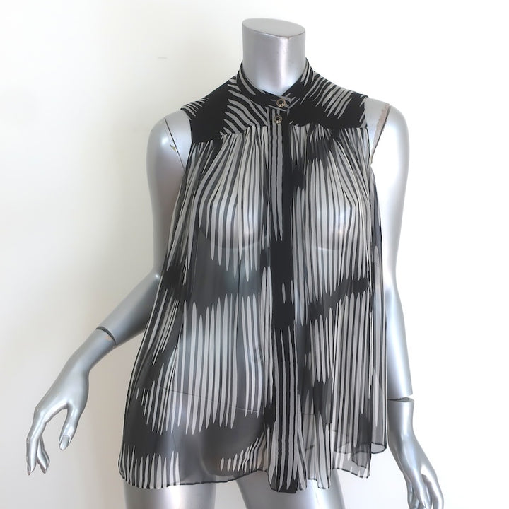 Gucci Printed Sheer Chiffon Sleeveless Button Down Top