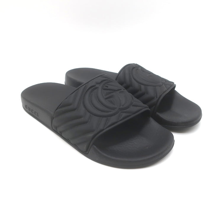 Gucci Pursuit GG Matelasse Pool Slide Sandals Black Size 39