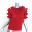 Gucci Ruffled Pointelle Knit Short Sleeve Sweater Red Wool Size Medium