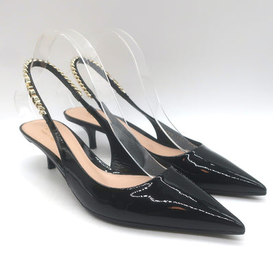 Gucci Signoria Logo Chain Slingback Pumps Black