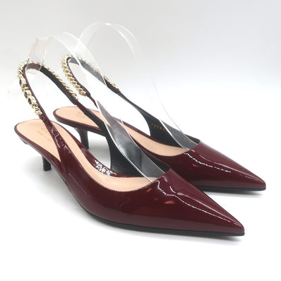 Gucci Signoria Logo Chain Slingback Pumps Burgundy 