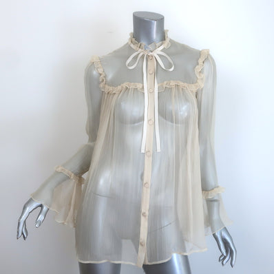 Gucci Tie-Neck Ruffled Chiffon Blouse Ivory Size 36 