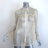 Gucci Tie-Neck Ruffled Chiffon Blouse Ivory Size 36 