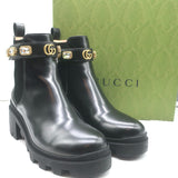 Gucci Trip Jeweled Strap Chelsea Boots Black Leather Size 39 NEW