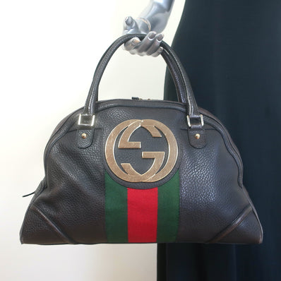 Gucci Web Blondie Interlocking GG Extra Large Bowler Bag Black Leather