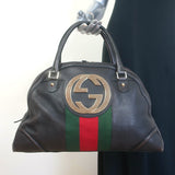 Gucci Web Blondie Interlocking GG Extra Large Bowler Bag Black Leather