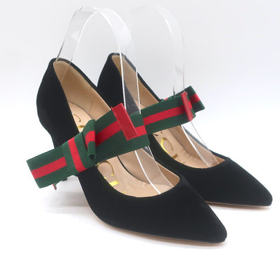Gucci Web Bow Pointed Toe Pumps Black Velvet 