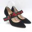 Gucci Web Bow Pointed Toe Pumps Black Velvet Size 36 NEW