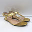 Gucci Willow Faux Pearl T-Strap Flat Sandals Gold Metallic Leather Size 39.5