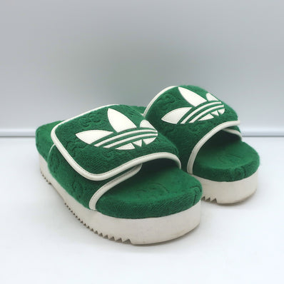 Gucci x Adidas GG Terry Cloth Platform Slide Sandals Green Size 37
