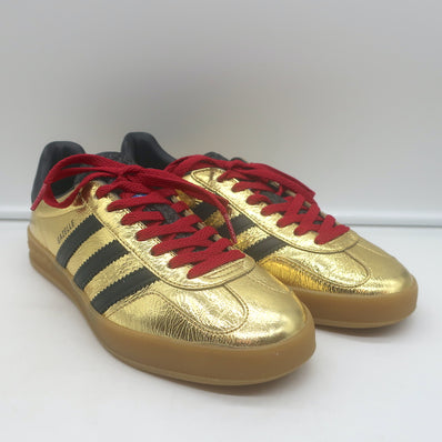 Gucci x Adidas Gazelle Low Top Sneakers Metallic Gold Leather Size 7.5 NEW