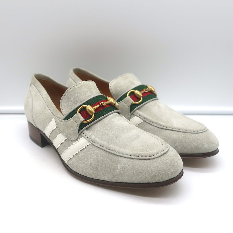 Gucci x Adidas Horsebit Loafers Light Gray Suede Size 7 NEW