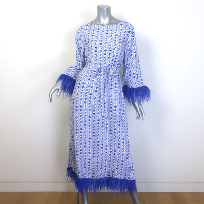 HVN Andrea Feather-Trimmed Belted Midi Dress