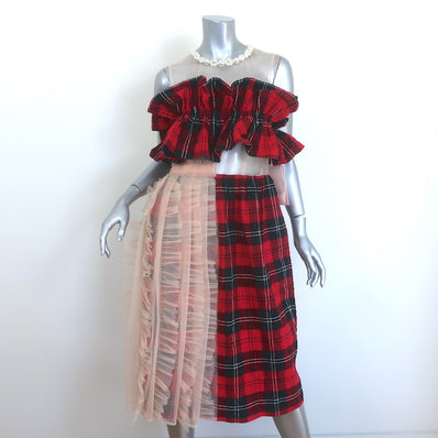 H&M x Simone Rocha Pearl-Embellished Ruffled Tartan & Mesh Dress Size Small NEW
