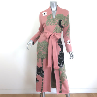 Hayley Menzies Prowling Panther Jacquard Duster Cardigan Pink Cotton Size Small
