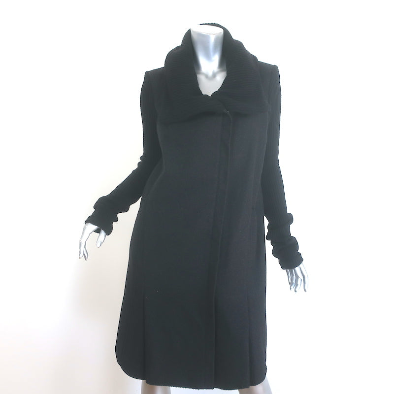 Helmut Lang ribbed-sleeve combat coat in black felted wool, size S — luxury pre-owned, gently worn and authentic