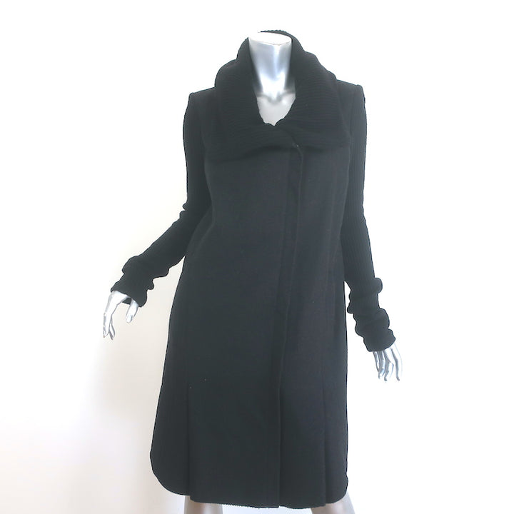 Helmut Lang ribbed-sleeve combat coat in black felted wool, size S — luxury pre-owned, gently worn and authentic