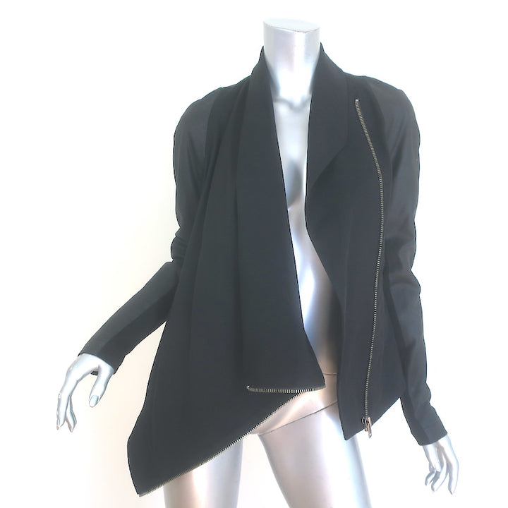 Helmut Lang Shadow Moleskin Draped Moto Jacket Black Leather &amp; Cotton Size Small