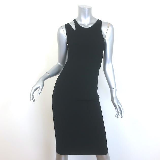 Helmut Lang Slash Rib-Knit Sleeveless Midi Dress, Black, Women's, S