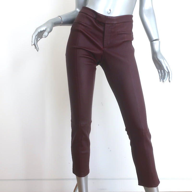 Authentic pre-owned Helmut Lang stretch leather skinny pants in burgundy, size 4