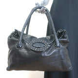 Henry Beguelin Large Fold-Over Shoulder Bag Black Croc-Embossed Leather