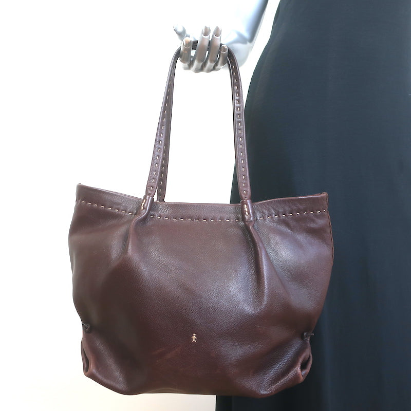 Henry Beguelin Zip-Top Tote Dark Brown Leather Large Shoulder Bag