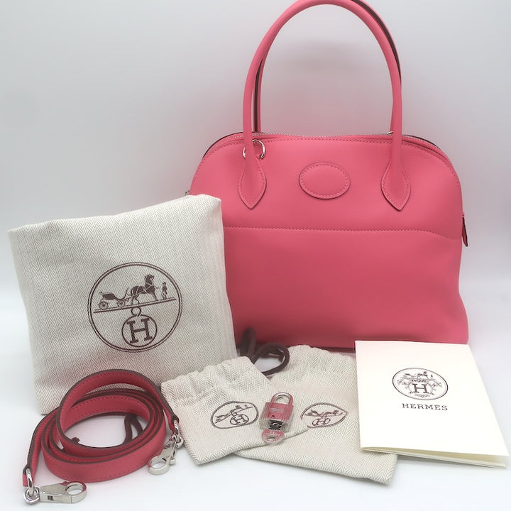 Hermes 2018 Bolide 27 Top Handle Bag Rose Azalee Swift Leather