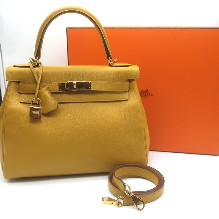 Hermes 2019 Kelly 28 Bag Jaune Ambre Togo Leather Gold Hardware