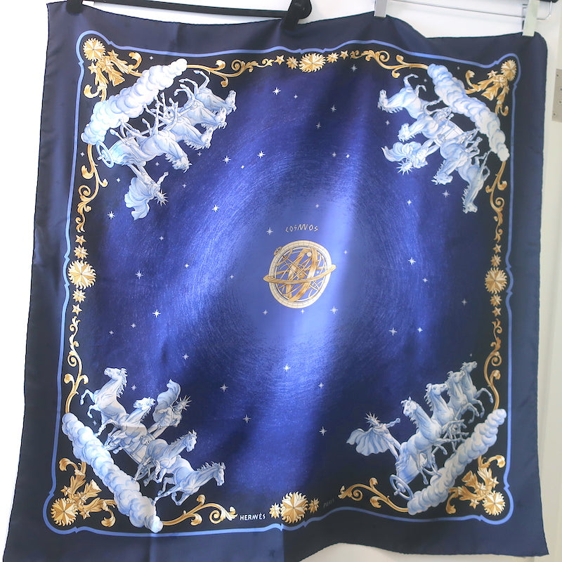 Hermes 90cm Cosmos by Philippe Ledoux Scarf Navy Silk Twill